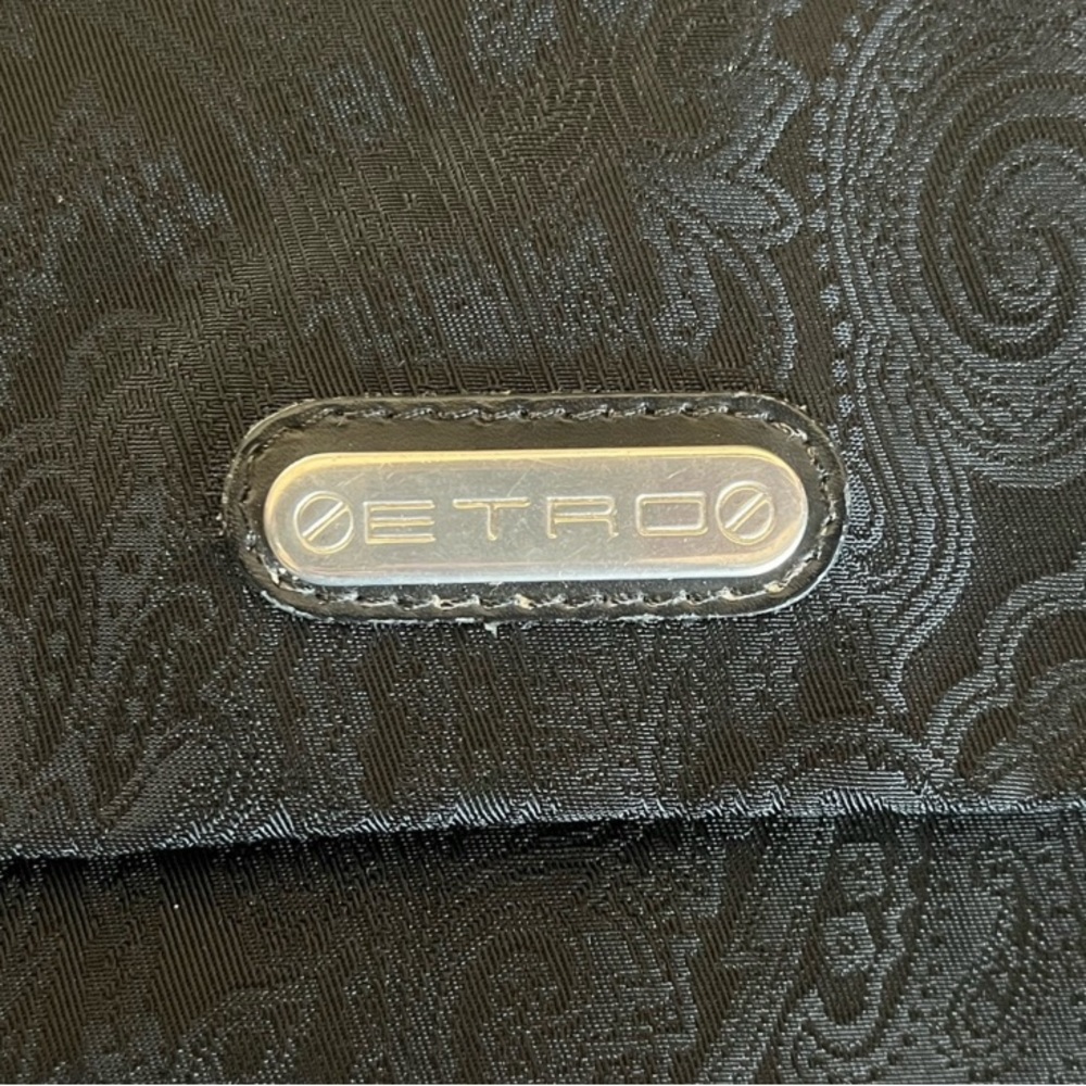ETRO Rare Vintage Black Paisley Nylon Crossbody With Silver Emblem Bag - Picture 3 of 7
